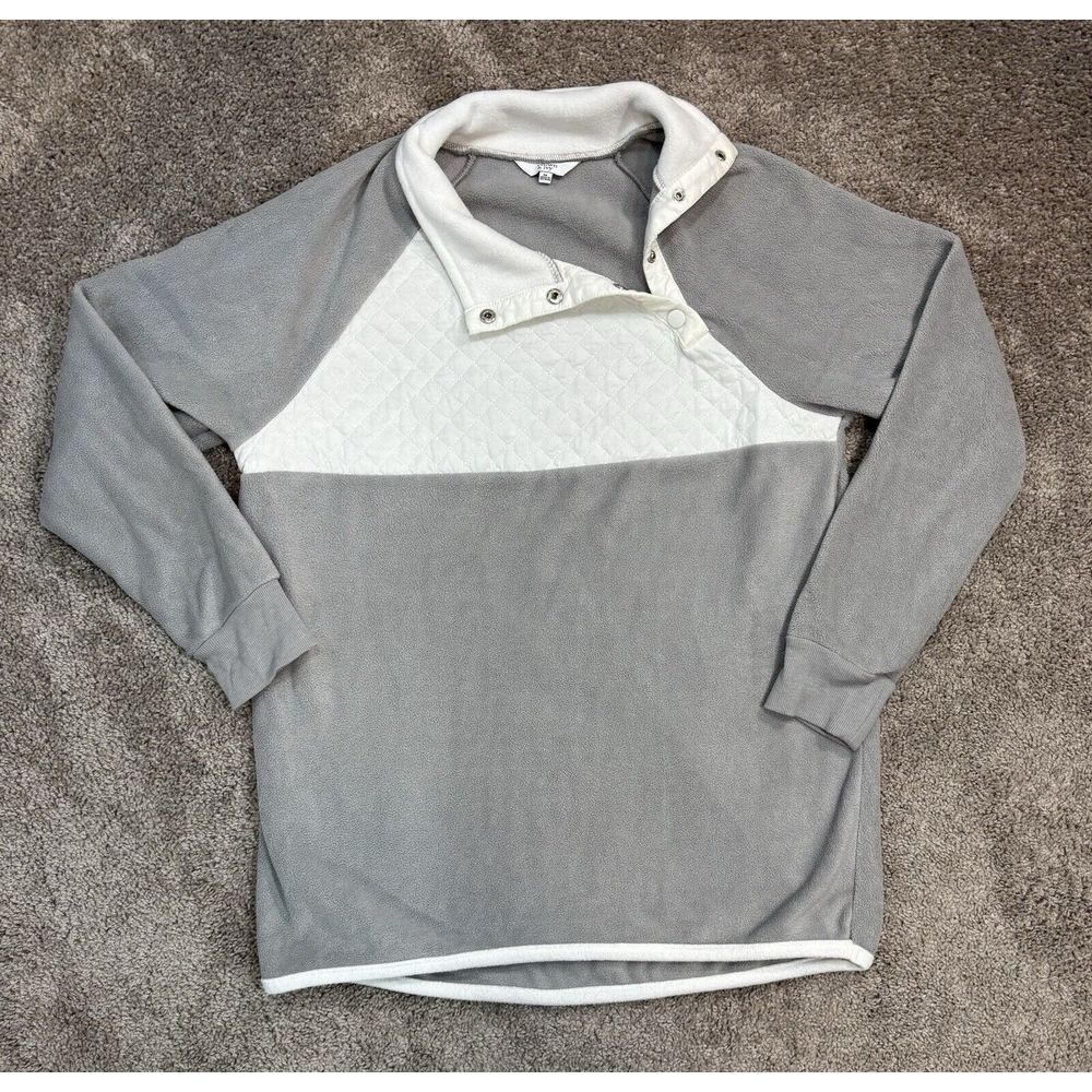 Crown & Ivy Womens M Quilted Asymmetrical 1/4 Button Fleece Pullover Sweatshirt